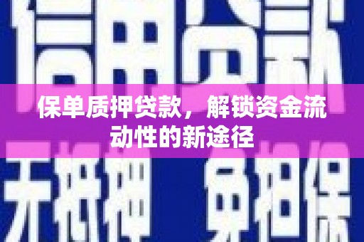 武平保单质押贷款，解锁资金流动性的新途径